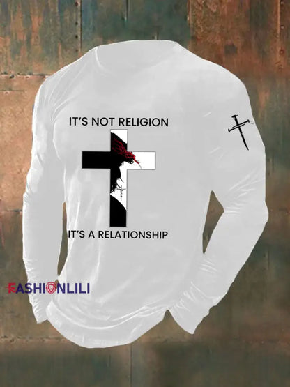 Men’s It’s Not Religion It’s A Relationship Cross Print Casual T-shirt White / S