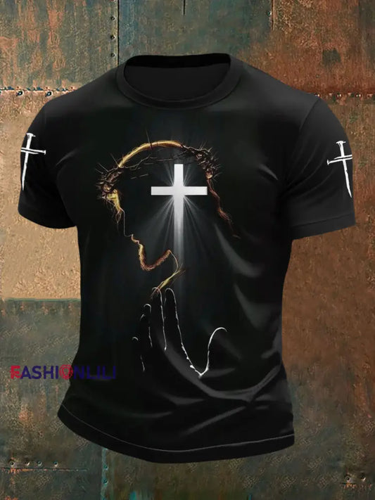 Men’s Jesus Christian Cross Faith Print Tee Black / S