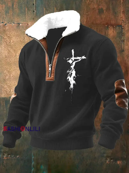 Men’s Jesus Cross Faith Print Sweatshirts Black / S