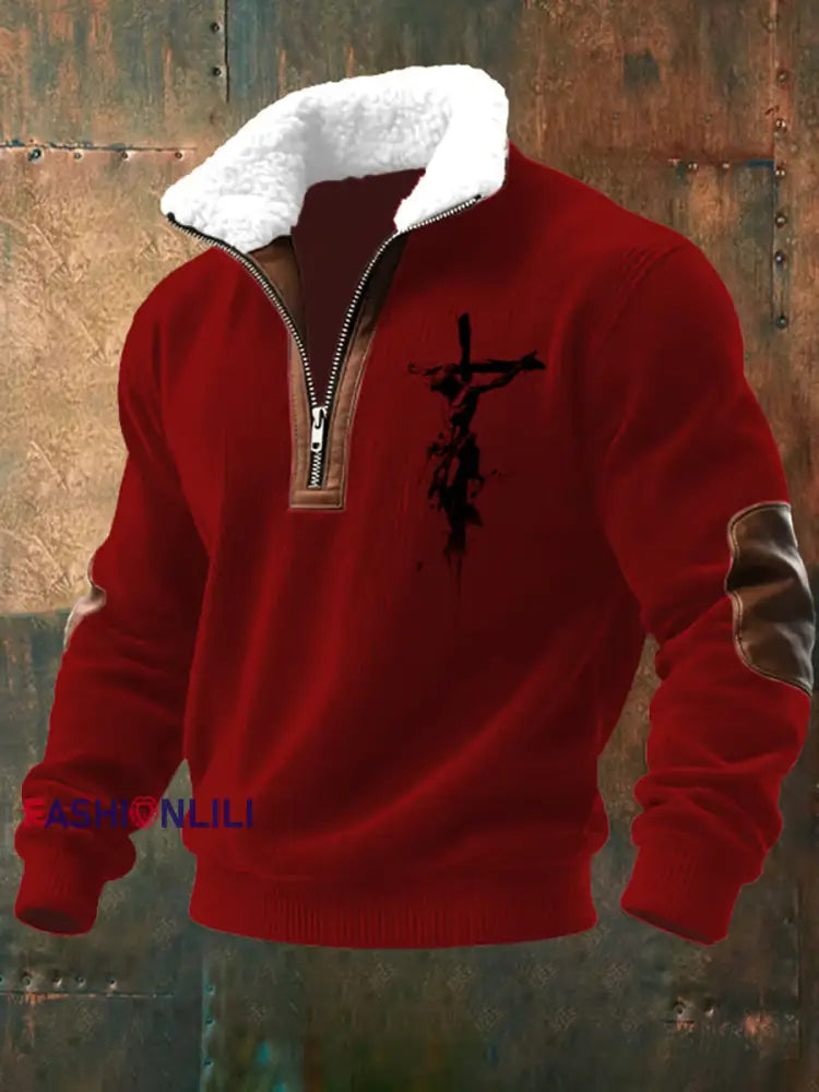 Men’s Jesus Cross Faith Print Sweatshirts Red / S