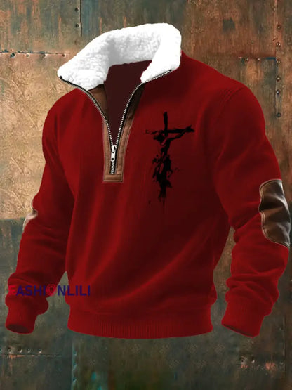 Men’s Jesus Cross Faith Print Sweatshirts Red / S