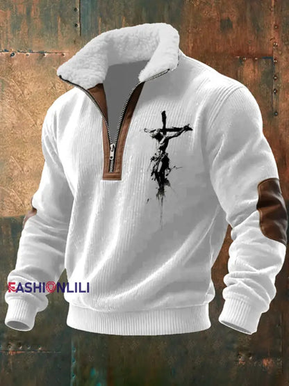 Men’s Jesus Cross Faith Print Sweatshirts White / S