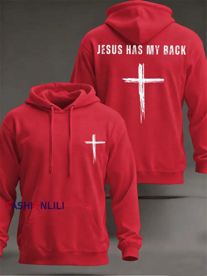Men’s Jesus Has My Back Cross Faith Casual Hoodie Red / S
