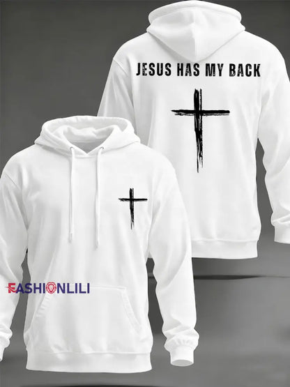 Men’s Jesus Has My Back Cross Faith Casual Hoodie White / S