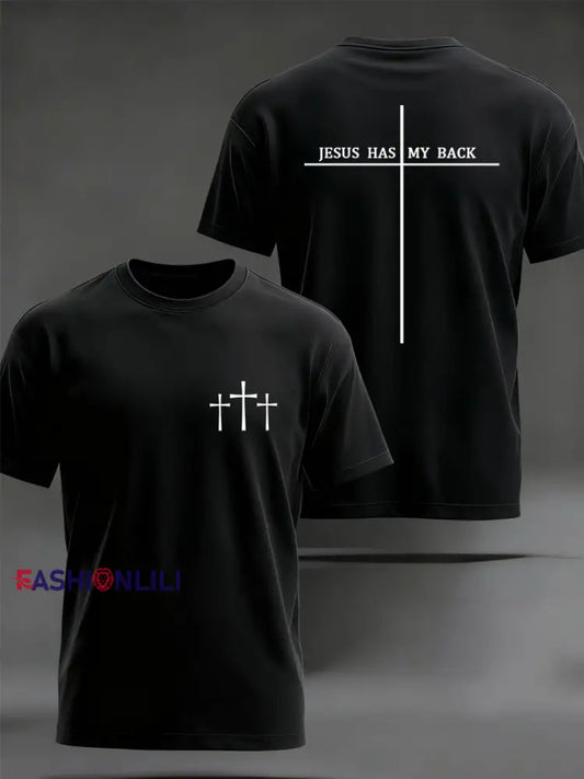 Men’s Jesus Has My Back Cross Faith Tee Black / S