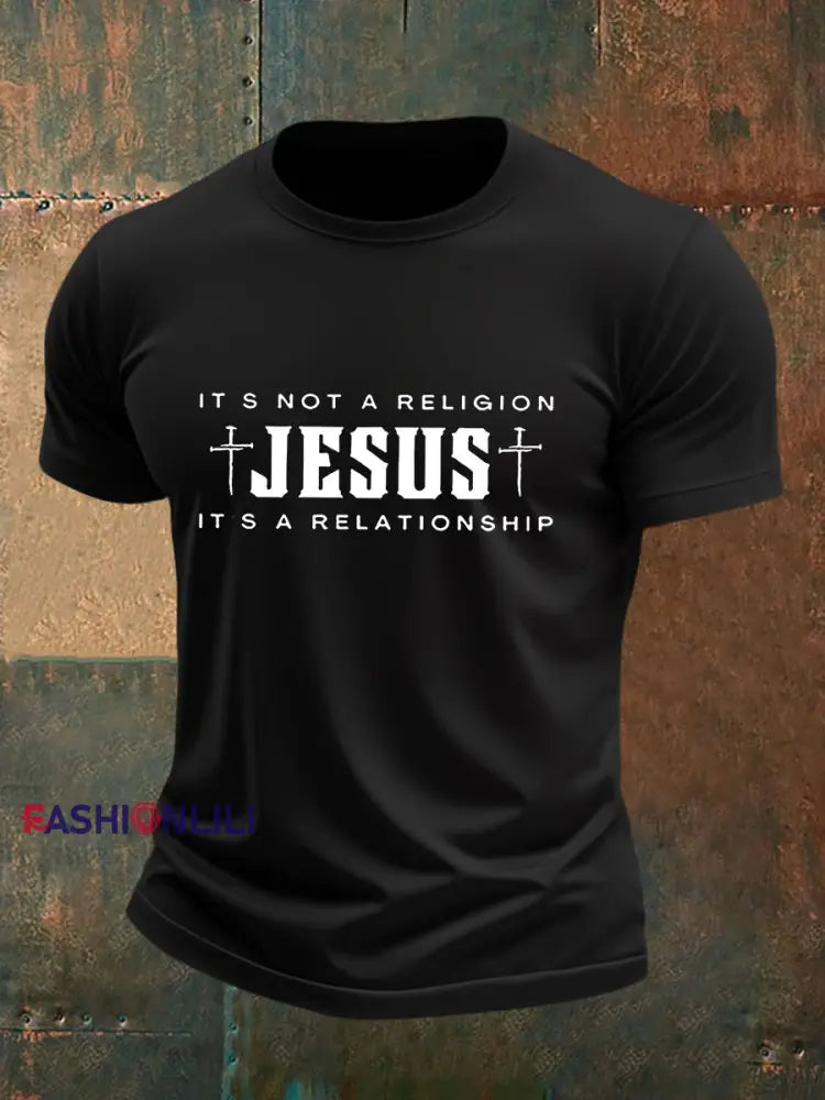 Men’s Jesus It’s No Religion It’s A Relationship Short Sleeve T-shirt Black / S