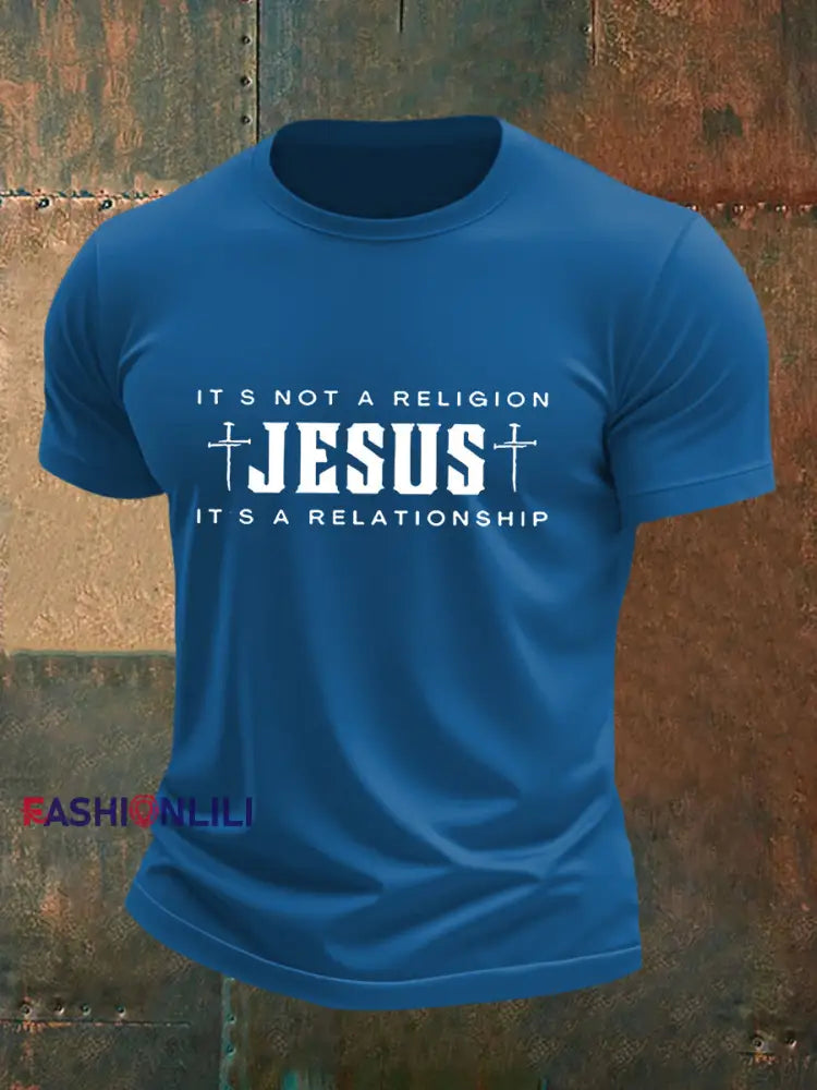 Men’s Jesus It’s No Religion It’s A Relationship Short Sleeve T-shirt Blue / S