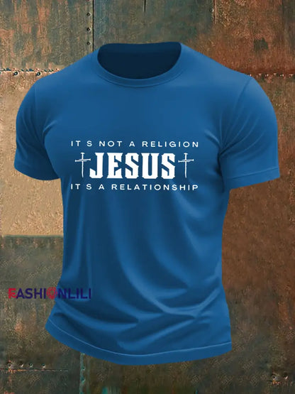 Men’s Jesus It’s No Religion It’s A Relationship Short Sleeve T-shirt Blue / S