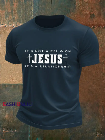 Men’s Jesus It’s No Religion It’s A Relationship Short Sleeve T-shirt Navy Blue / S