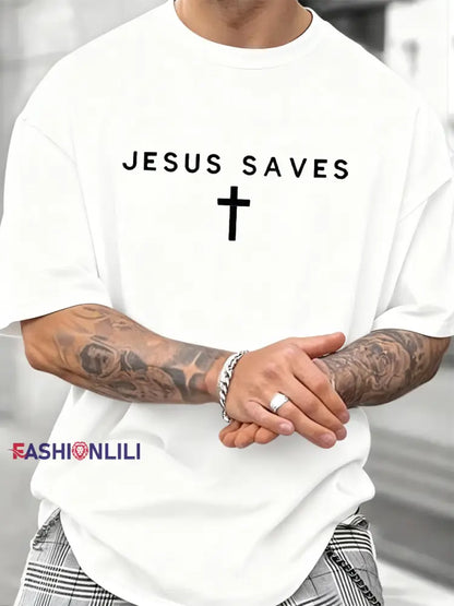 Men’s Jesus Saves Faith Print T-shirt White / S