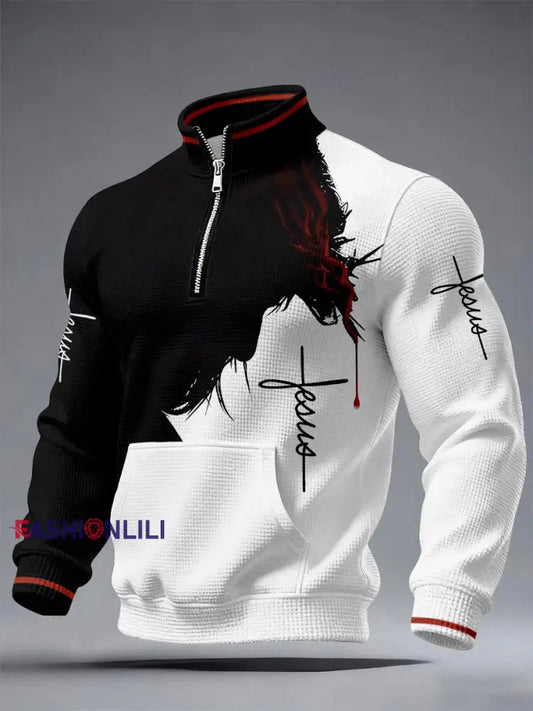 Men’s Jesus Silhouette Faith Waffle Sweatshirts As picture / S