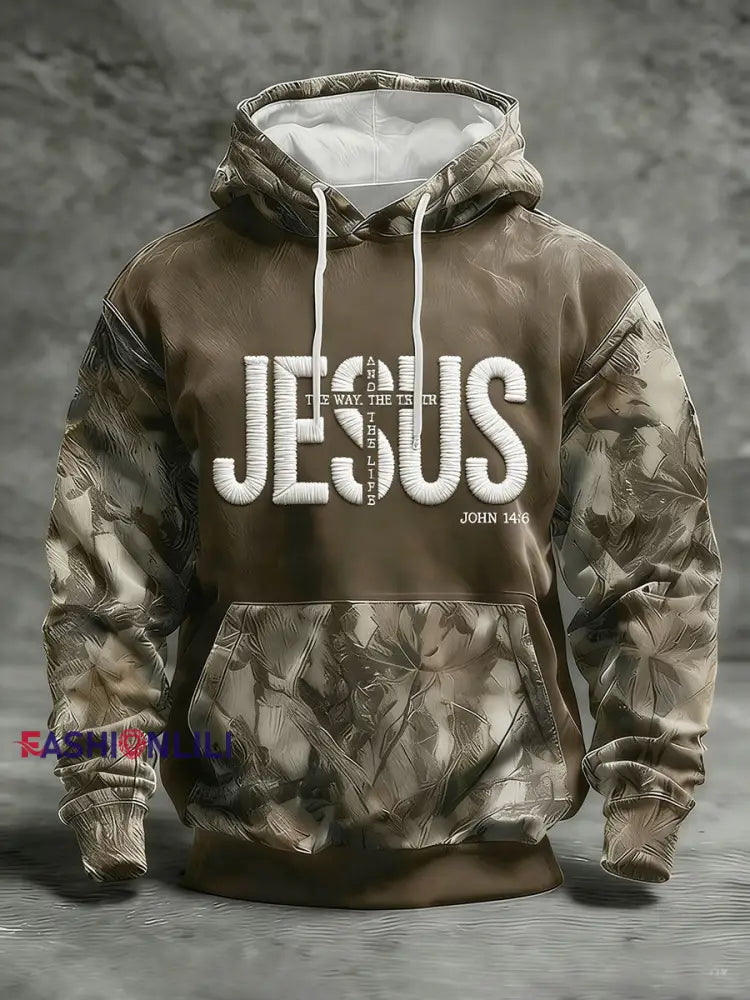 Men’s Jesus The Way And The Truth The Life Oversized Drop-Shoulder Hoodie With Pockets Brown / S