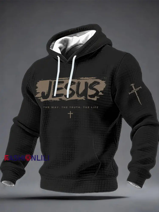 Men’s Jesus The Way Checkered Cotton Hoodie Black / S