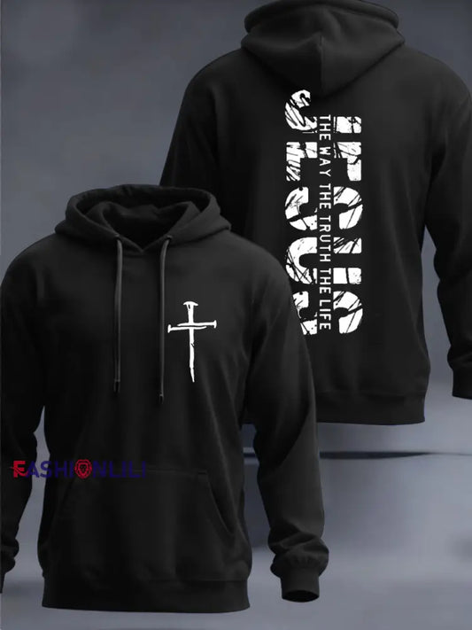 Men’s Jesus The Way Christian Hooded Sweatshirt Black / S