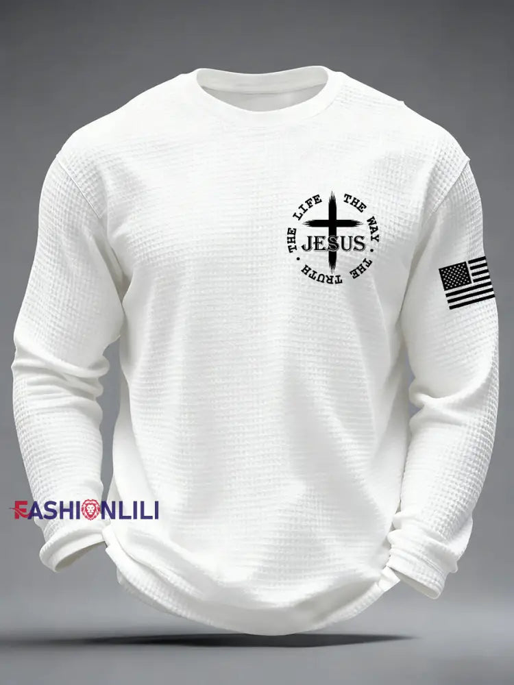 Men’s Jesus The Way The Truth The Life John 14:6 Christian Cross Waffle Long Sleeve T-Shirt