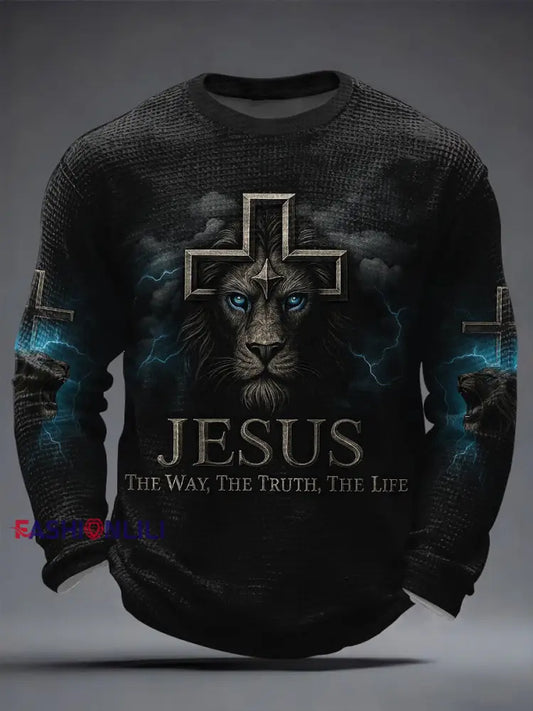 Men’s Jesus The Way The Truth The Life Lion Print Casual Long Sleeve T-Shirt Black / S