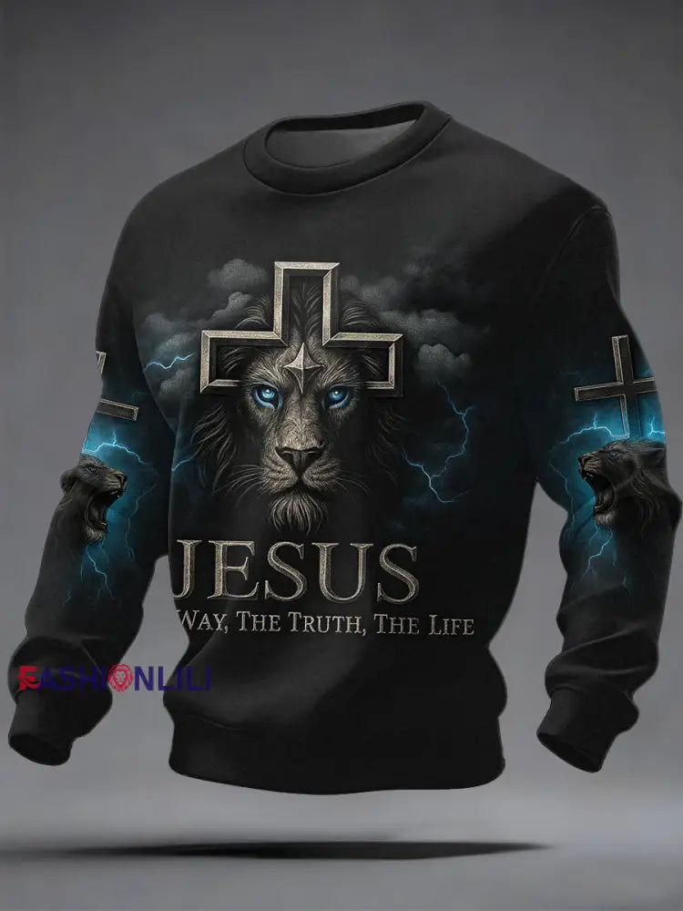 Men’s Jesus The Way The Truth The Life Lion Print Casual Sweatshirt Black / S