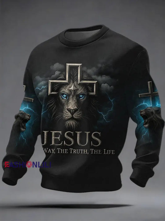 Men’s Jesus The Way The Truth The Life Lion Print Casual Sweatshirt Black / S