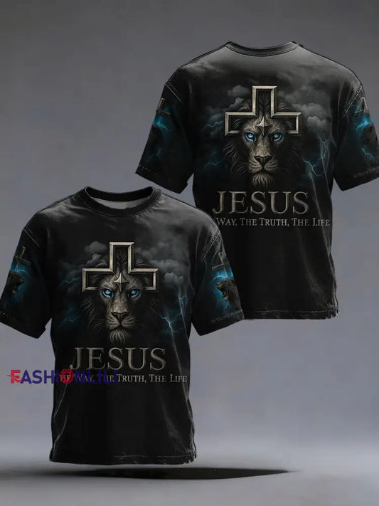 Men’s Jesus The Way The Truth The Life Lion Print Casual Tee Black / S