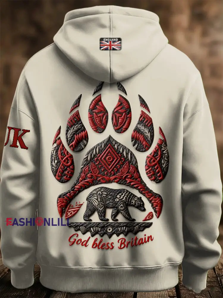 Men’s Khaki British Bear Casual Hooded Sweatshirt Khaki / S