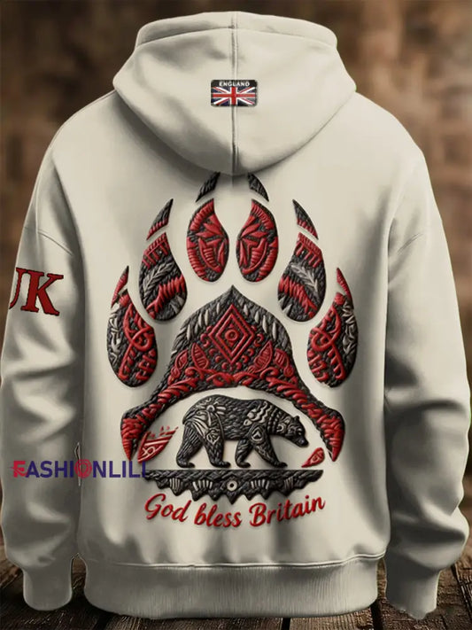 Men’s Khaki British Bear Casual Hooded Sweatshirt Khaki / S