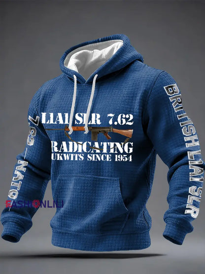 Men’s L1A1 SLR 7.62 Print Checkered Cotton Hoodie Navy Blue / S
