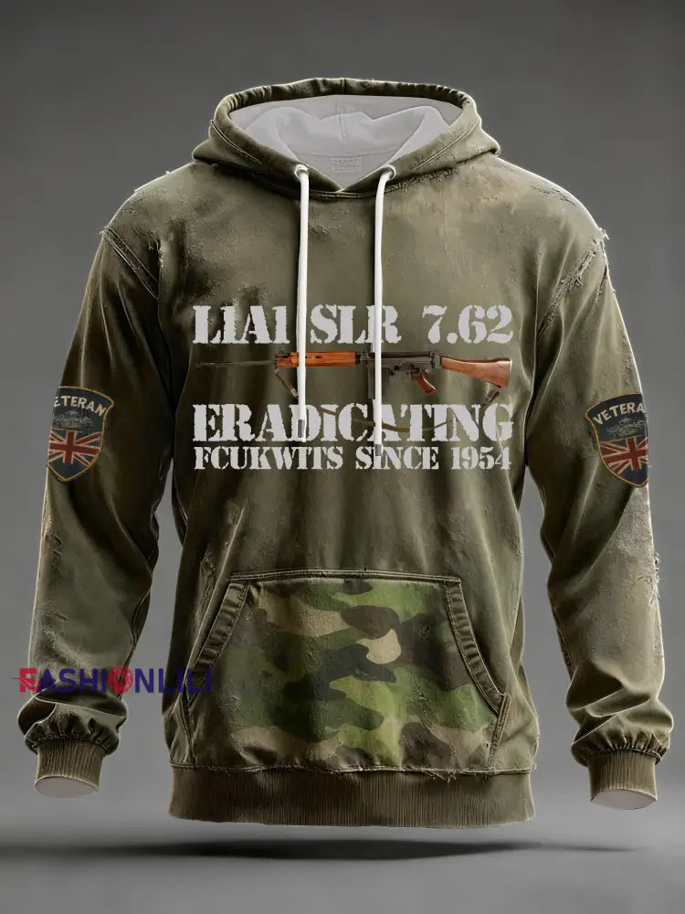 Men’s L1A1 SLR 7.62 Print Oversized Drop-Shoulder Hoodie with Pockets Army Green / S