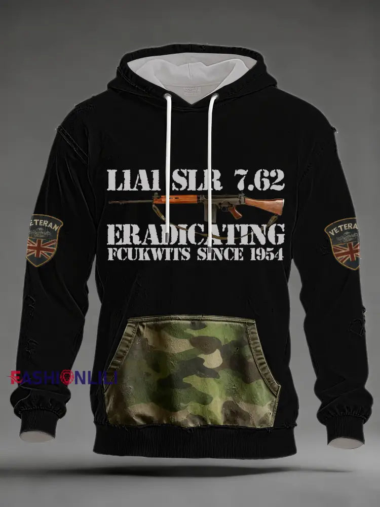 Men’s L1A1 SLR 7.62 Print Oversized Drop-Shoulder Hoodie with Pockets Black / S