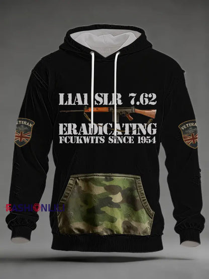 Men’s L1A1 SLR 7.62 Print Oversized Drop-Shoulder Hoodie with Pockets Black / S