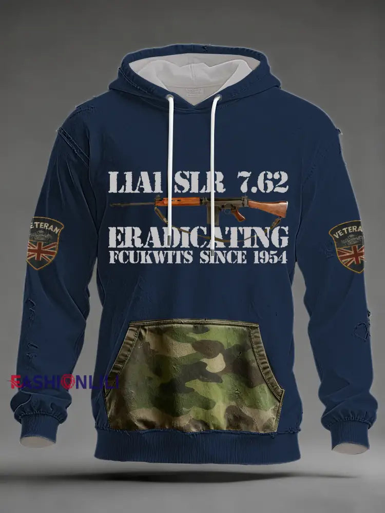 Men’s L1A1 SLR 7.62 Print Oversized Drop-Shoulder Hoodie with Pockets Navy Blue / S