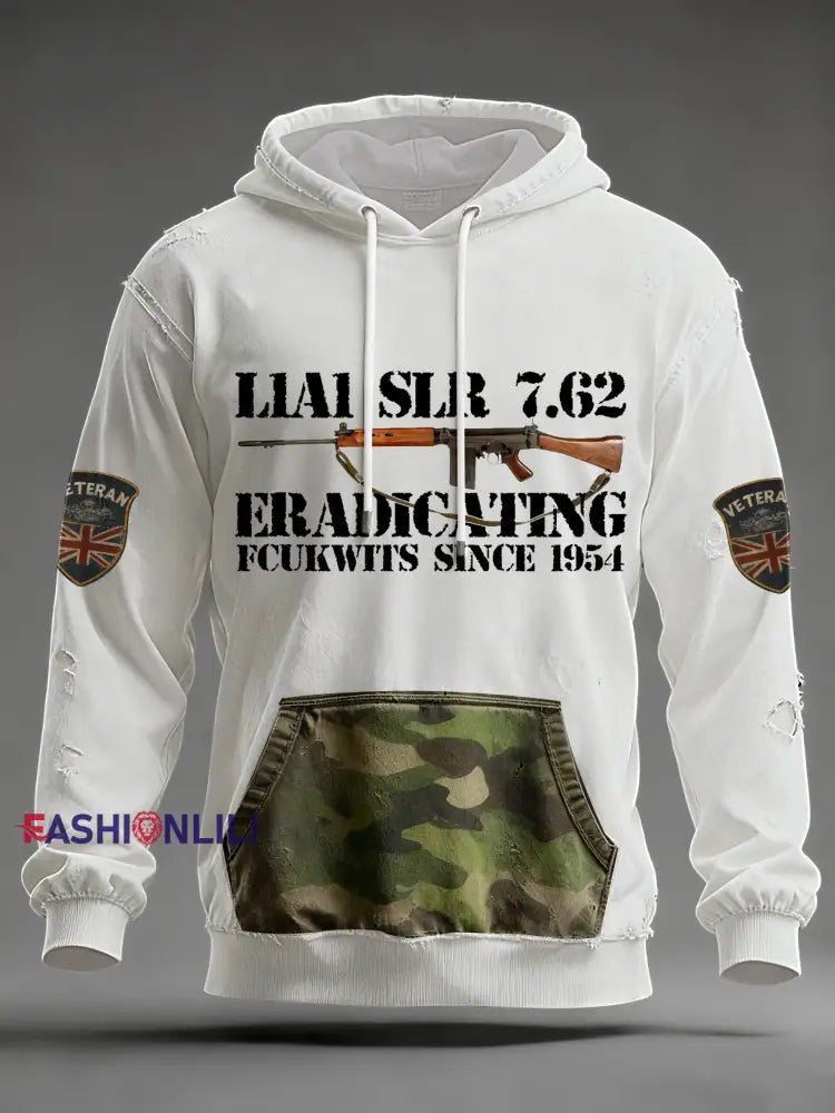 Men’s L1A1 SLR 7.62 Print Oversized Drop-Shoulder Hoodie with Pockets White / S