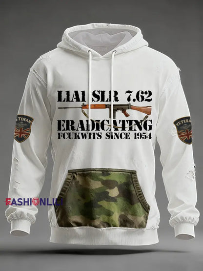 Men’s L1A1 SLR 7.62 Print Oversized Drop-Shoulder Hoodie with Pockets White / S