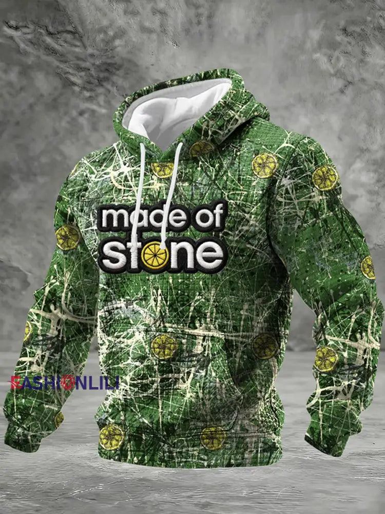 Men’s Lemon Roses Music Lover Checkered Cotton Hoodie As picture / S