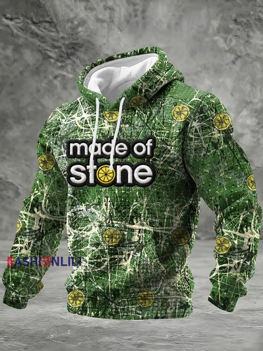 Men’s Lemon Roses Music Lover Checkered Cotton Hoodie As picture / S