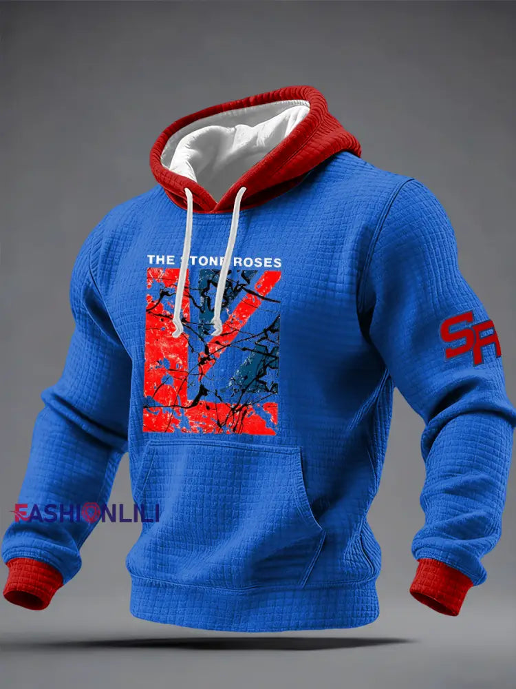 Men’s Lemon Roses Music Lover Checkered Cotton Hoodie Blue / S