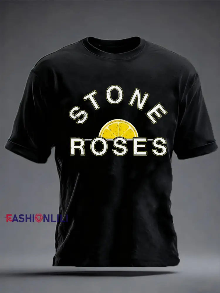 Men’s Lemon Roses Music Lover imitation cotton short-sleeved T-shirt Black / S