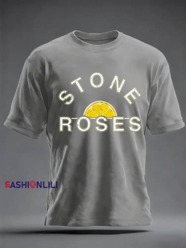 Men’s Lemon Roses Music Lover imitation cotton short-sleeved T-shirt Light Gray / S