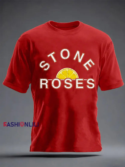 Men’s Lemon Roses Music Lover imitation cotton short-sleeved T-shirt Pure Red / S