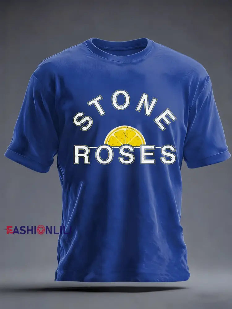 Men’s Lemon Roses Music Lover imitation cotton short-sleeved T-shirt Royal Blue / S