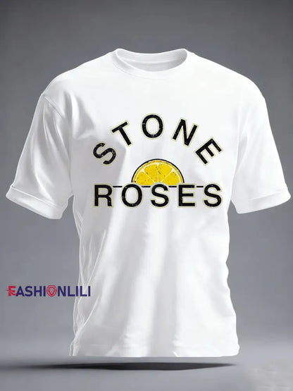 Men’s Lemon Roses Music Lover imitation cotton short-sleeved T-shirt White / S