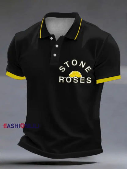 Men’s Lemon Roses Music Lover polo shirt Black / S
