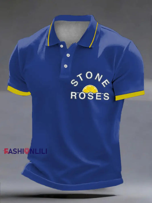 Men’s Lemon Roses Music Lover polo shirt Blue / S