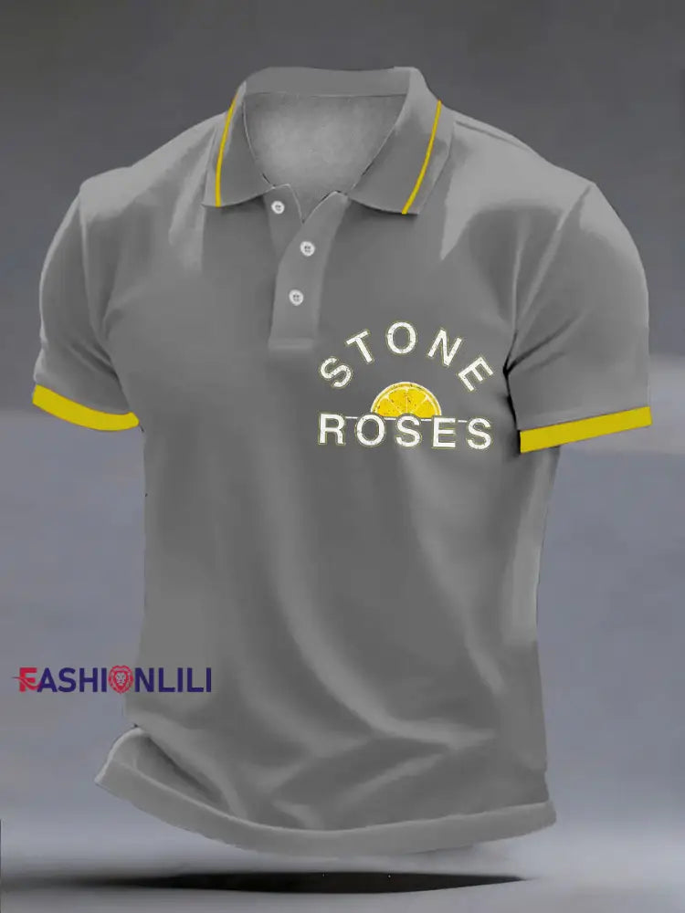 Men’s Lemon Roses Music Lover polo shirt Gray / S