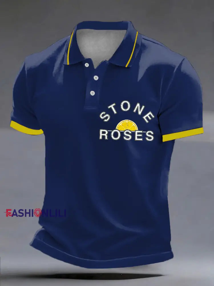 Men’s Lemon Roses Music Lover polo shirt Navy Blue / S