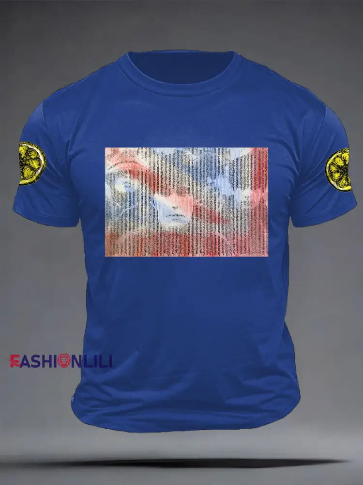 Men’s Lemon Roses Music Lover Printed T-shirt Royal Blue / S