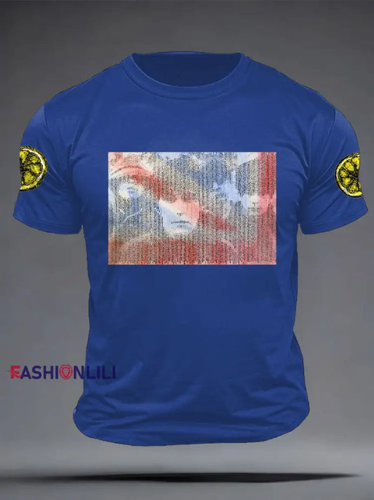 Men’s Lemon Roses Music Lover Printed T-shirt Royal Blue / S