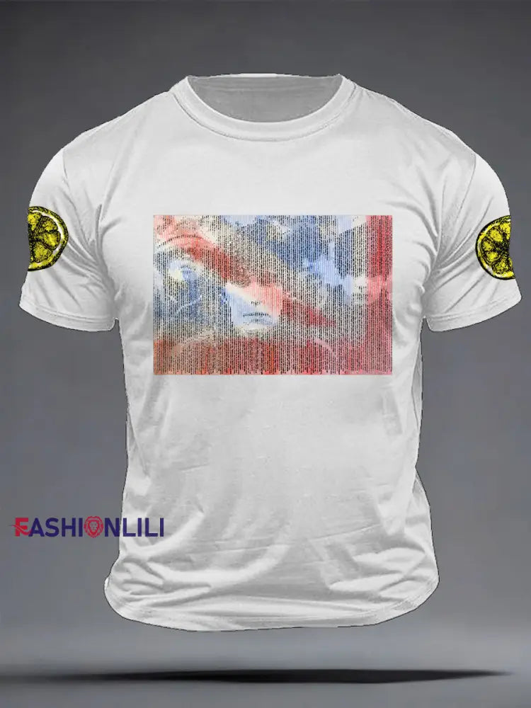 Men’s Lemon Roses Music Lover Printed T-shirt White / S