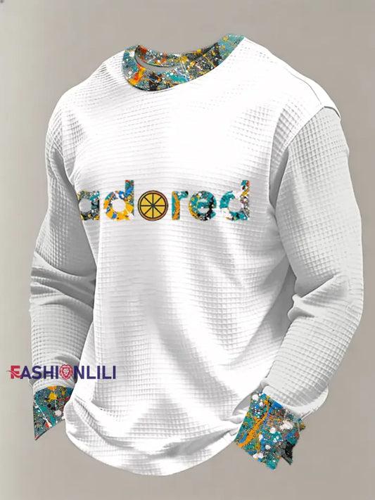 Men’s Lemon Roses Music Lover Printed Waffle Long Sleeve Top White / S