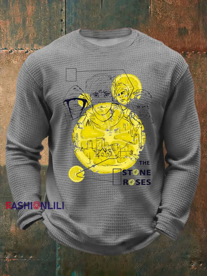 Men’s Lemon Roses Music Lover Waffle Long Sleeve T-Shirt Gray / S