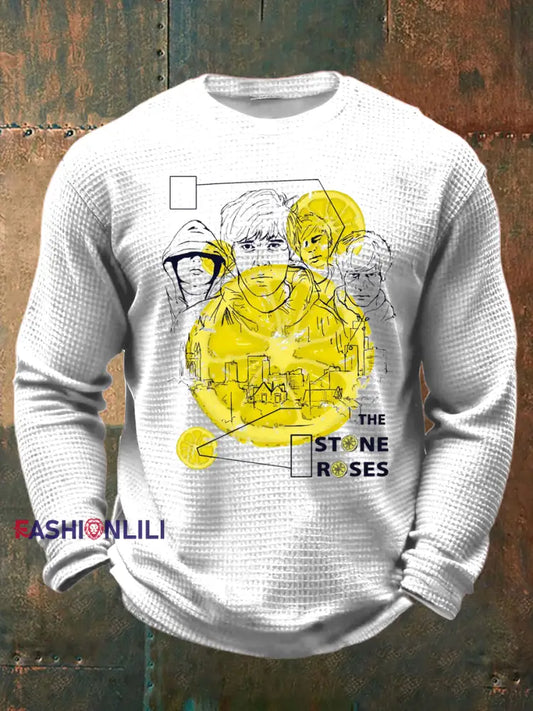 Men’s Lemon Roses Music Lover Waffle Long Sleeve T-Shirt White / S